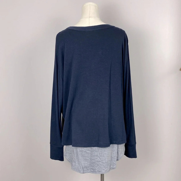 Vince womens Mixed Media Blue Chambray Shirttail blouse long sleeve crew neck - Picture 12 of 13
